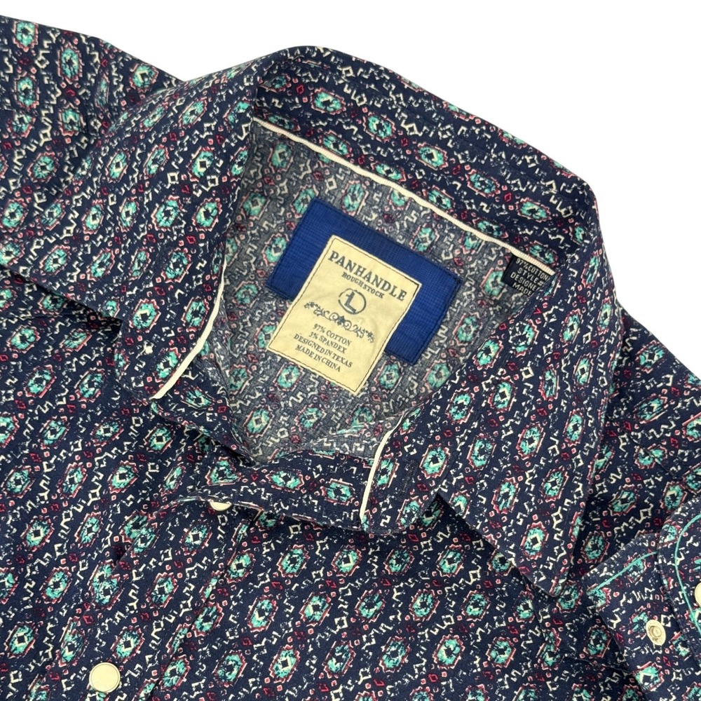 Panhandle Rough Stock Shirt Large Pearl Snap Mens Geometric Print Long‎ Sleeve